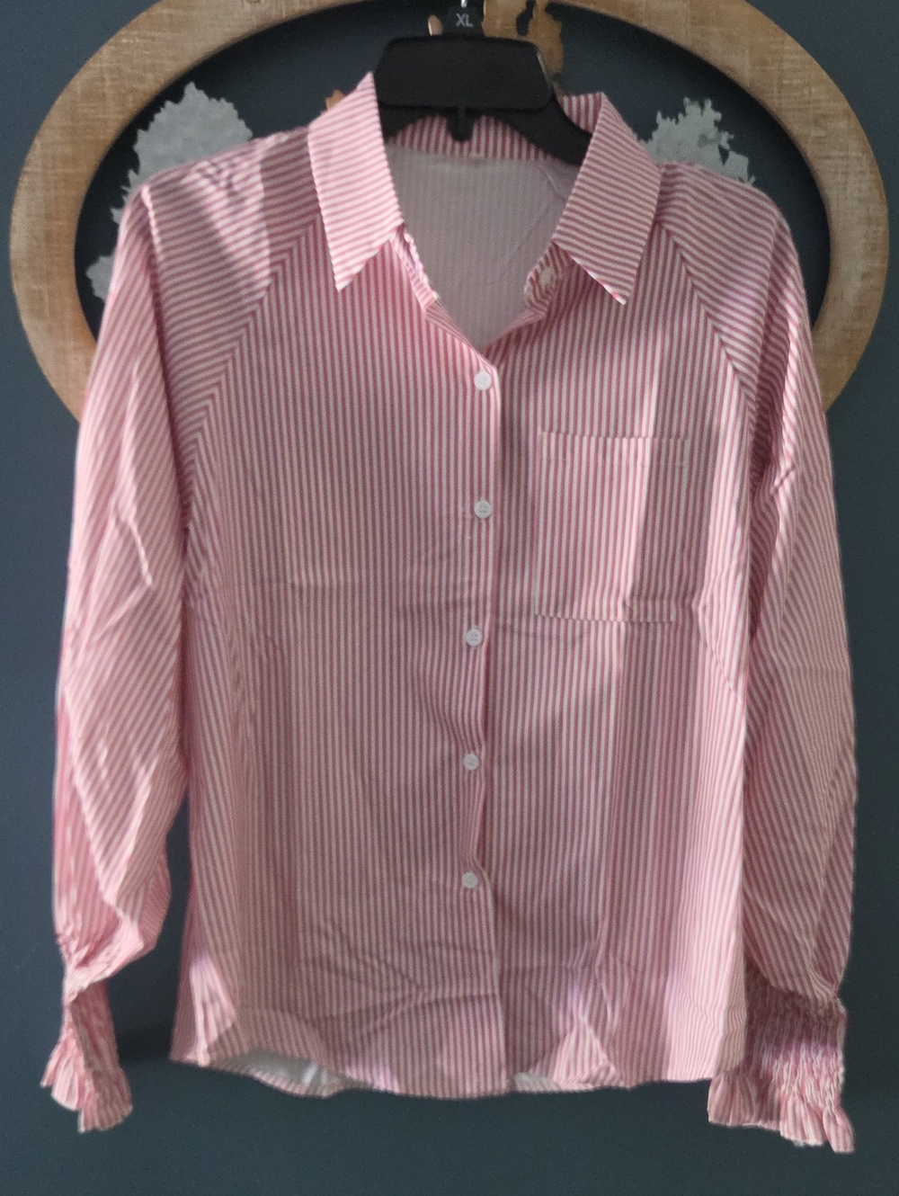 Striped Button-Up Shirt in Light Pink and White. Nwot.
